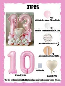 37件套粉色数字柱形气球套装，包含32英寸（81.28厘米）粉色数字铝箔气球、马卡龙粉色和白色乳胶气球，适用于周年纪念、生日装饰、新娘、婚礼装饰、毕业典礼装饰、节日装饰、派对用品 - 粉紅色數字白色球套裝 - 查看 10