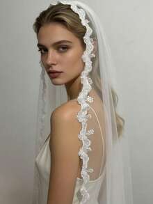 1件手工蕾丝头纱，优雅新娘婚礼头饰，适合婚礼、派对、摄影、情人节礼物 - 彩色 - 查看 3