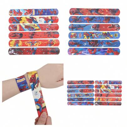 12 piezas Pulsera de superhéroe de Avengers Spiderman, pulsera de dibujos animados, regalo de fiesta, regalo de amigo apretable de círculo Pat