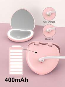 Rechargeable Heart-Shaped Portable Makeup Mirror, 2X Magnification LED Makeup Mirror With 3-Color Adjustable Lighting, Compact Beauty Mirror With Light - 粉色 - 查看 3