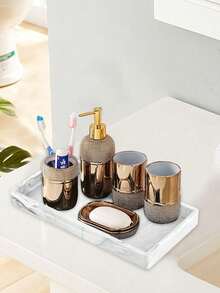 2pcs Set Bathroom Tray Marble Plate, Made Of Silicone With White Marble Pattern, For Bathroom, Bathtub, Kitchen Sink And Bathroom Silicone Tray Back To School - Multicolor - View 2