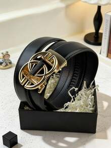 1pc Men's Business Classic Automatic Buckle Belt, Letter Buckle Trouser Belt, Versatile Fashionable Casual Belt, Daily Matching Stylish Belt, Great Gift For Boyfriend - Multicolor - View 8