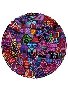 64pcs Colorful Neon Valentine's Day Graffiti Stickers, For DIYing Notebook, Laptop, Phone Case, Water Bottle, Guitar, Luggage, Skateboard, Helmet, Waterproof Decoration Stickers Back To School - 多色 - 查看 11