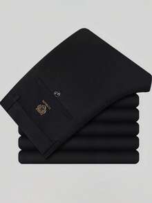 Men's Classic Tiger Head Embroidery Suit Pants, Straight Leg Casual Trousers Suitable For Business Occasions And Gatherings, All Seasons - Black - View 3