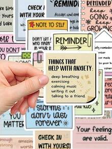 50pcs English Text Reminder Stickers Waterproof For Phone Case, Luggage, Laptop Decor Back To School - 查看 8