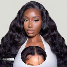 波波头假发，真人混纺发丝，13x4前蕾丝假发，10-36英寸，自然波浪卷，180%密度，高清透明蕾丝前假发，真人混纺发丝，预先拔毛，女士波波头假发，自然黑 - 自然色&黑色系 - 查看 4