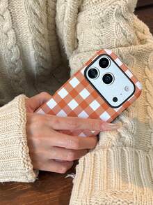 1pc Orange Checkerboard Design Phone 17 Pro Max Case, Suitable For Phone 16 Pro Max, 15 Pro Max, 14 Pro Max, Korean Stylish And Interesting Phone Case, Compatible With 11/12/13/14/15/16 Pro Max Plus, Elegant Design Suitable For Both Men And Women, Ideal Gift For Christmas, Valentine's Day, Easter, Wedding Season And Birthday For Girlfriend - Multicolor - View 8