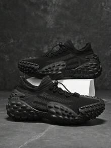 GAISIMA 1 Pair Men's Textured Knit Upper Sneakers, Unique Embossed Outsole, Casual Shoes Suitable For Streetwear And Daily Wear - Black - View 2