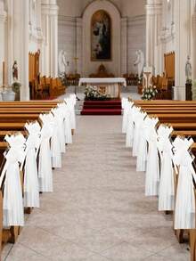 2 Sets Large Wedding Church Chair Aisle Decor Long Veil Bow White Wedding Car Decor, Wedding Anniversary Party Decoration - View 4