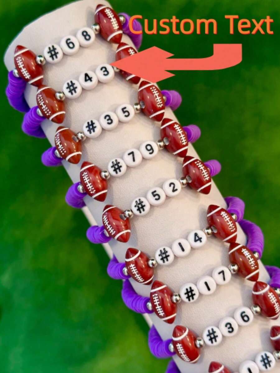 Personalized Sports Team Bracelet, Customized Football Number & Name Bracelet, Volleyball, Basketball, Softball Text Bracelet, Ideal Mother's Exclusive Beaded Bracelet, Bridesmaid Gift And Birthday/Anniversary Customized Jewelry - Violet Purple - View 1