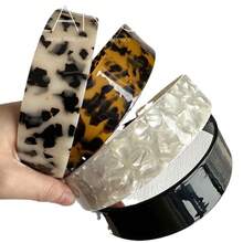 Elegant Retro Classic Tortoiseshell-Colored Wide Headband, Thickened Acetate, Fashionable, Versatile, Simple And Stylish - 咖玳瑁 14.5cm(3.5cm寬) - 查看 3