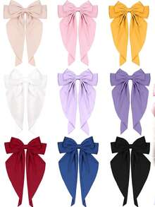 1-3pcs Small Bowknot Ribbon Hair Clips, Hair Accessories - Yellow - View 1