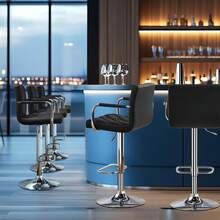 Barstools Set Of 2, Modern Height Adjustable Swivel Bar Chairs, Faux Leather Counter Stools With Backrest And Footrest - Black With Armrest - View 7