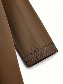 Men's Traditional Middle Eastern Cultural Attire, Deep Brown Embroidered Hooded Long Sleeve Casual Robe - Brown - View 6