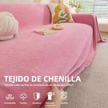 Funda de Sofá Elástica Chenille Reversible - Ultra Suave Antideslizante y Lavable Funda para Sofá de Tela Supersuave Antiarañazos Ideal Todas Las Temporadas Rosa 180x130cm/70.8x51.2 in - Rosa - Ver 3