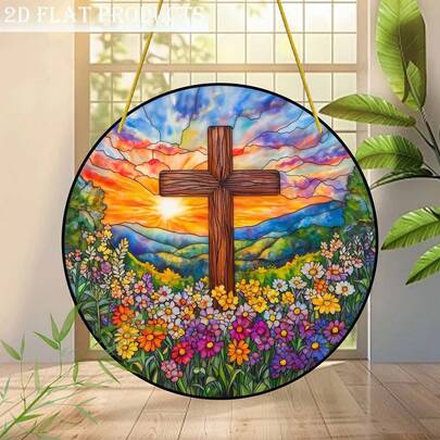 2D平面彩色玻璃阳光捕捉器，单件装，丙烯画艺术品，色彩缤纷的家居装饰，适用于玄关、窗户悬挂、花园小径装饰，节日礼物，无需用电