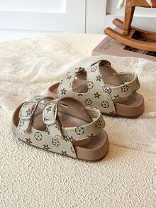 1 đôi dép xăng đan đế mềm chống trượt, hở mũi, đế bằng cho bé gái/bé trai, kiểu dáng đơn giản, thời trang mùa hè. - Màu be - Xem 5