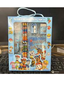 Paw Patrol Cartoon Ruler, Pencil Sharpener, Eraser, Notebook Set, Creative Drawing & Office Supplies, Learning Accessories; Cute Dog Chasing, Tuoba, Zuma, Sky, Tuoba, Tyrannosaurus Stationery Set, Birthday Gift, Christmas Gift - Multicolor - View 1