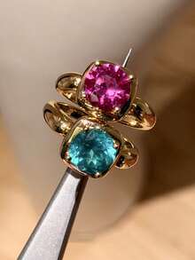 1pc Small Sugar Cube Ring For Women, Light Luxury, High-End Feel, Index Finger Ring - Gold - View 2