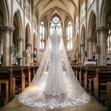 1pc Floral Print Tulle Wedding Veil, Long Cathedral Length Soft Tulle Metal Comb Bridal Headpiece, Autumn Bridal Accessories For Women - Multicolor - View 2