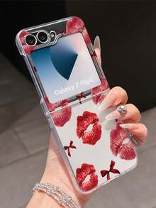 1pc Fashion Simple Matte PC Material Simple Cute Bow Lipstick Element Folding Phone Case, Can Protect And Prevent Falling For: SamsungGalaxy Zflip 3/Zflip 4/Zflip 5/Zflip 6/Zflip 7/ Find N3 Flip/ Razr 50 Ultra/ Razr 60 Ultra/ 60/ Lola Razr 50/XiaomiMIX Flip/Galaxy Z Flip7 FE - Clear - View 7