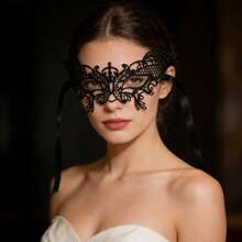 2件套蕾丝半脸面具，情侣主题化妆舞会面具，性感黑色眼罩，万圣节道具 - 黑色2件 - 查看 3