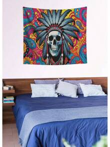 Headdress Skeleton Wall Tapestry – Boho Skull Art Wall Hanging For Bedroom Dorm,   Decor,Gothic Spiritual Home Tapestries - Multicolor - View 8