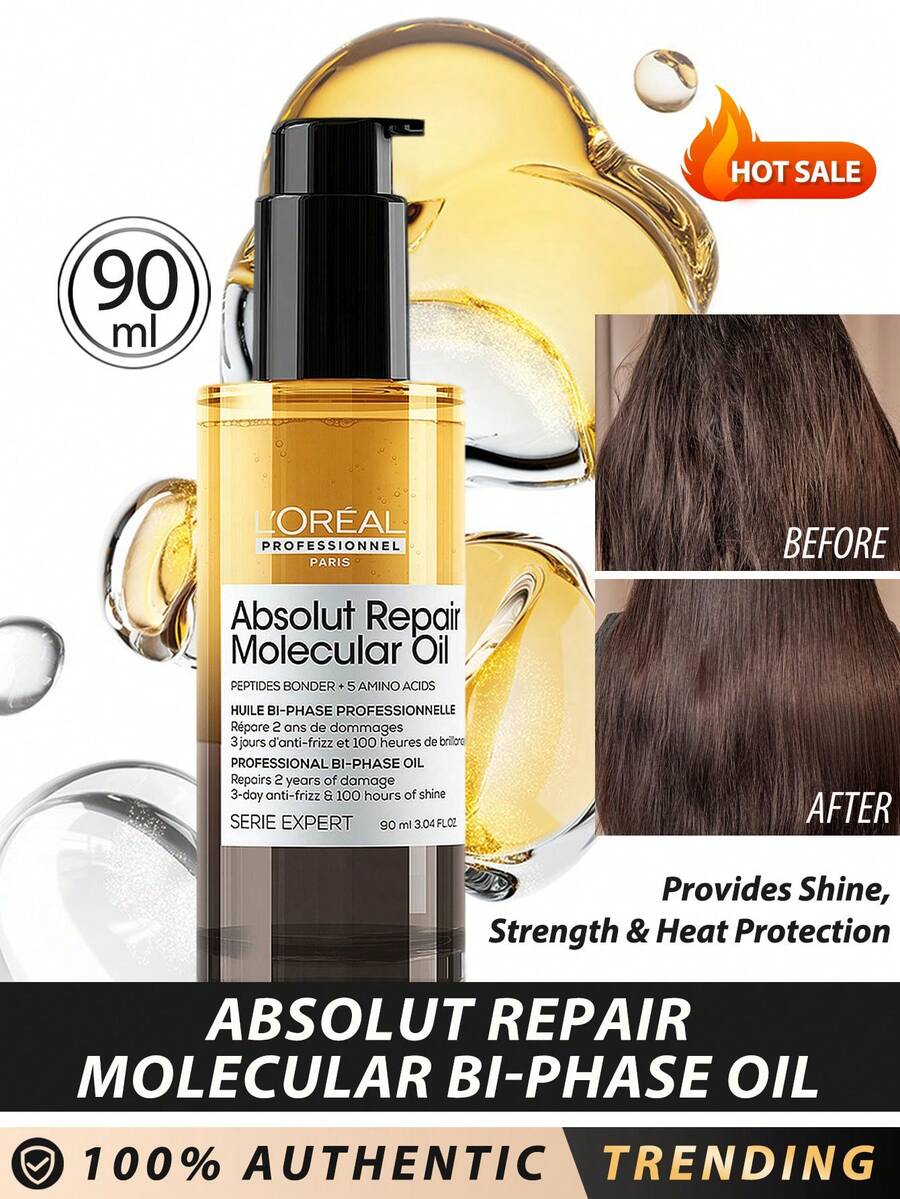 L'Oreal 巴黎欧莱雅专业美发极致修护脂质双相护发油，90毫升/赋予秀发光泽、强韧，并提供高达450°F的热保护/这款双相护发油能有效对抗长达两年的毛鳞片损伤，即刻赋予秀发长达100小时的光泽、滋养和抗毛躁效果，同时保持轻盈质感。 - New - 90ml - 查看 1