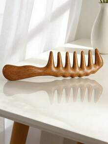 1pc Wide-Tooth Massage Sandalwood Hair Curling Comb, Ins-Style Natural Wood Handle Wavy Pattern, Scalp Massage, Home Use, Mother's Day/Valentine's Day Gift, Approx. 20cm Length - Wide-tooth Massage Comb - View 2