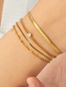 一套时尚简约四件套链式手链，镶嵌钻石，镀金不锈钢材质，百搭手饰套装，适合日常佩戴 - 鏈條 - 查看 8