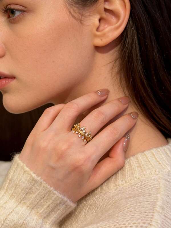 1 خاتم تاج مرصع بالراين، إكسسوار فاخر وأنيق جديد ومميز للنساء