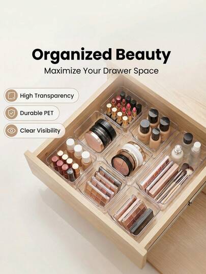 15/8/7/6/5/3 Packs, Drawer Storage Box, Hard Plastic Storage Box, Large-Capacity Desktop Display Storage Box, Suitable For Storing Cosmetics, Office Supplies, Sundries, Suitable For Use In Bathrooms, Bedrooms, Dormitories, Classrooms, Back-To-School Season Essentials