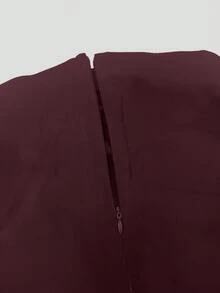 一套纯色优雅不对称/不对称纽扣荷叶边下摆女士吊带套装，适合春夏办公室穿着 - 酒紅色 - 查看 6