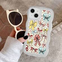 1pc Transparent Wave Shaped Protective Phone Case With Bowknot & Polka Dot Pattern, Suitable For Daily Use Compatible With IPhone17Air/17pro/17promax/17/16e/16/15/14/13/12/11/X/Xr/8/7/GalaxyA14/A15/A54/S24/S24Ultra Series - Clear - View 2