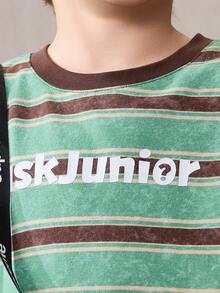 ASK JUNIOR 2026 儿童短袖T恤，幼儿男童落肩半袖条纹休闲上衣 - 綠色 - 查看 9