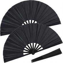 2 Packs Large 13" Folding Hand Rave Fan, Nylon Cloth Fabric Fan, Foldable Clack Hand Fan For Women And Men, Chinese Fan Kung Fu Tai Chi, Dancing, Halloween, Party And Home Decoration - 預設 - 查看 6