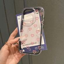 1个粉色爱心可爱图案高端透明全包覆TPU时尚手机保护壳，兼容苹果17、11、12、13、14、15、16、17 Pro Max - 彩色 - 查看 5