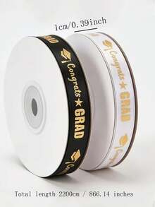 2 rollos de cintas de felicitación de graduación en blanco y negro con efecto metalizado, cintas decorativas para fiestas de graduación, para envolver regalos/manualidades DIY, longitud total de 50 yardas, estilo de graduación en blanco y negro, adecuado para decorar diplomas y vestimenta de graduación - Talla única - Ver 12