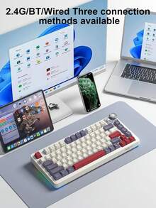 AULA Teclado mecánico para juegos inalámbrico AU75, 3 modos: Bluetooth 5.0/2.4G/USB-C, interruptores personalizables intercambiables, retroiluminación RGB, teclas PBT, perilla multimedia, apto para Windows y Mac, para jugadores - Ver 4