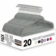 20-Pack Plush Clothes Hangers, Velvet Hangers,Luxurious, Traceless, High-Load-Bearing Wardrobe Hangers, Suitable For Clothing Storage In Bedrooms, Balconies, And Bathrooms, And Can Be Used To Hang Shirts, Coats, Dresses, Pants, Etc. - 灰色20pcs - 查看 1