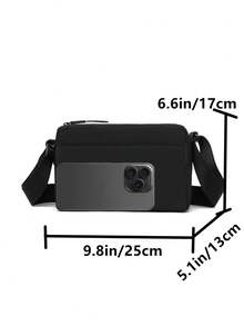 男士可调节肩带方形单肩包，轻便旅行必备，夏季休闲尼龙斜挎包，个性化礼物，适合男士、青少年、通勤、户外、骑行、上学、街头时尚、父亲节、送给丈夫、男友、毕业季的礼物 - 黑色 - 查看 6