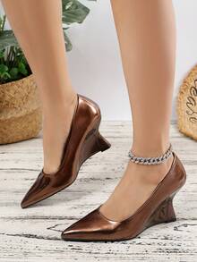 Giày cao gót đế xuồng kiểu Pháp mới dành cho nữ, kiểu dáng châu Âu và Mỹ, mũi nhọn, dễ xỏ, thời trang và đa năng, thích hợp cho việc đi làm. - màu nâu - Xem 3