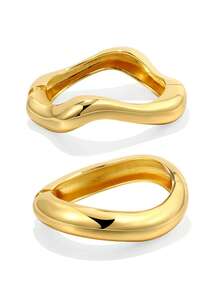 2pcs/Set Minimalist Asymmetric Water Drop Metal Bangle Set, Thick Solid Gold-Tone Alloy Material, For Women - Gold B - View 7