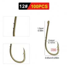100个FTK鲈鱼钩，海钓倒刺钩，饵钩，鲤鱼钓组，软饵钩，钓具配件 - 金色 - 查看 12