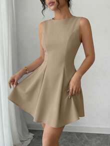 Women's Summer Dresses Elegant Sleeveless Boat Neck A Line  Formal Cocktail Party Wedding Guest Graduation Vacation Mini Khaki Dress Club Outfits For Women - 卡其色 - 查看 2