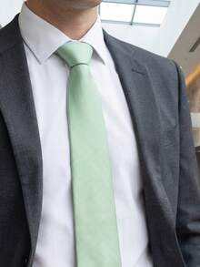 1pc Men's Fashion Solid Mint Green Thin Striped Versatile Narrow Necktie, Suitable For Banquet, Party, School, Wedding Matching - Mint Green - View 2