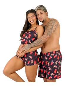 Baby Doll Shorts And Bermuda Shorts For Sleeping Blogger Couple Kit - 黑色 - 查看 1