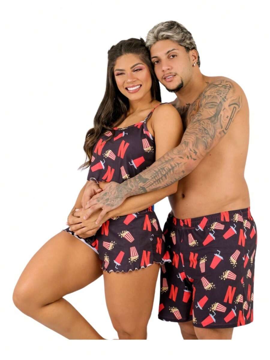 Baby Doll Shorts And Bermuda Shorts For Sleeping Blogger Couple Kit - 黑色 - 查看 1