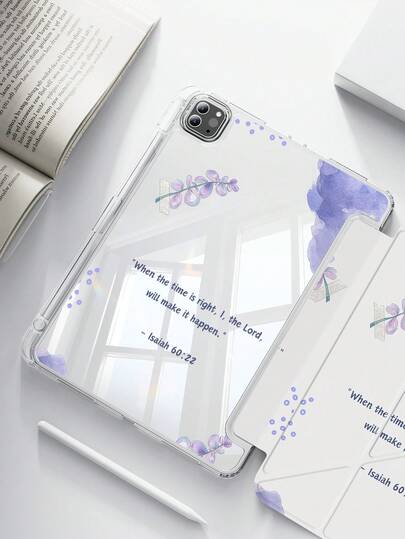 Ốp lưng hai mặt bằng acrylic trong suốt, họa tiết hoa và cỏ màu tím hoạt hình dễ thương, chống sốc, phù hợp với iPad thế hệ thứ 7, 8, 10 (10.2 inch), có khe cắm bút tích hợp, hỗ trợ chức năng ngủ/thức, là lựa chọn quà tặng lý tưởng.