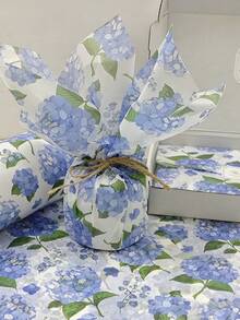 100张蓝色绣球花包装纸，花卉包装纸 - 适用于礼品包装、花束包装和DIY项目，50*30厘米（19.69英寸 x 13.78英寸）礼品包装纸，适合生日、派对和婚礼装饰、春季、花束包装、艺术和手工艺品、DIY、礼品袋，以及用于婚礼装饰和礼品袋填充的多功能装饰纸。 - 藍色繡球花 - 查看 5